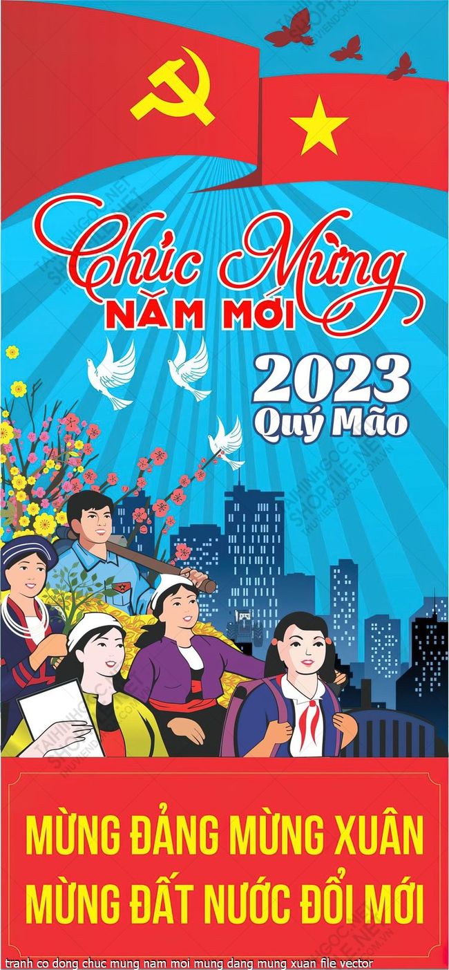 tranh co dong chuc mung nam moi mung dang mung xuan file vector